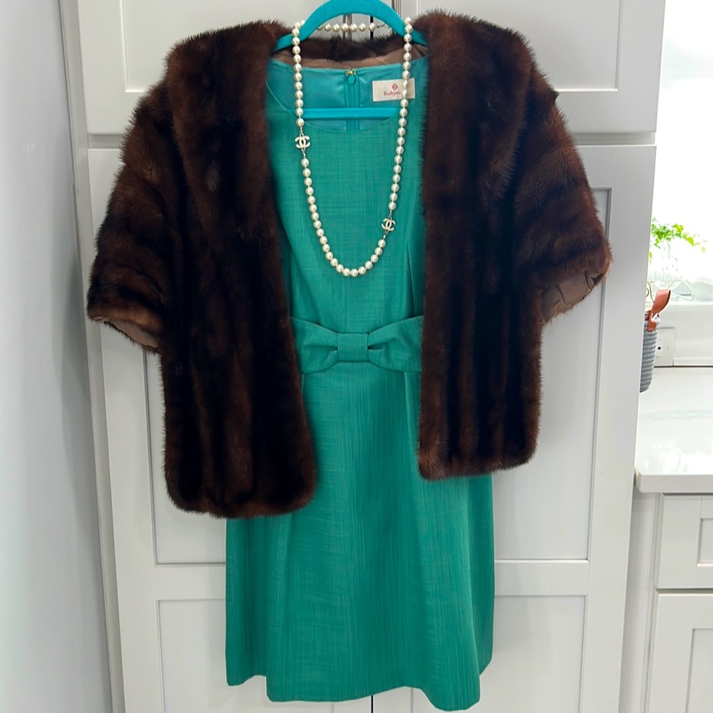 Vintage Unique Center Bow Green Flare Dress Size Small